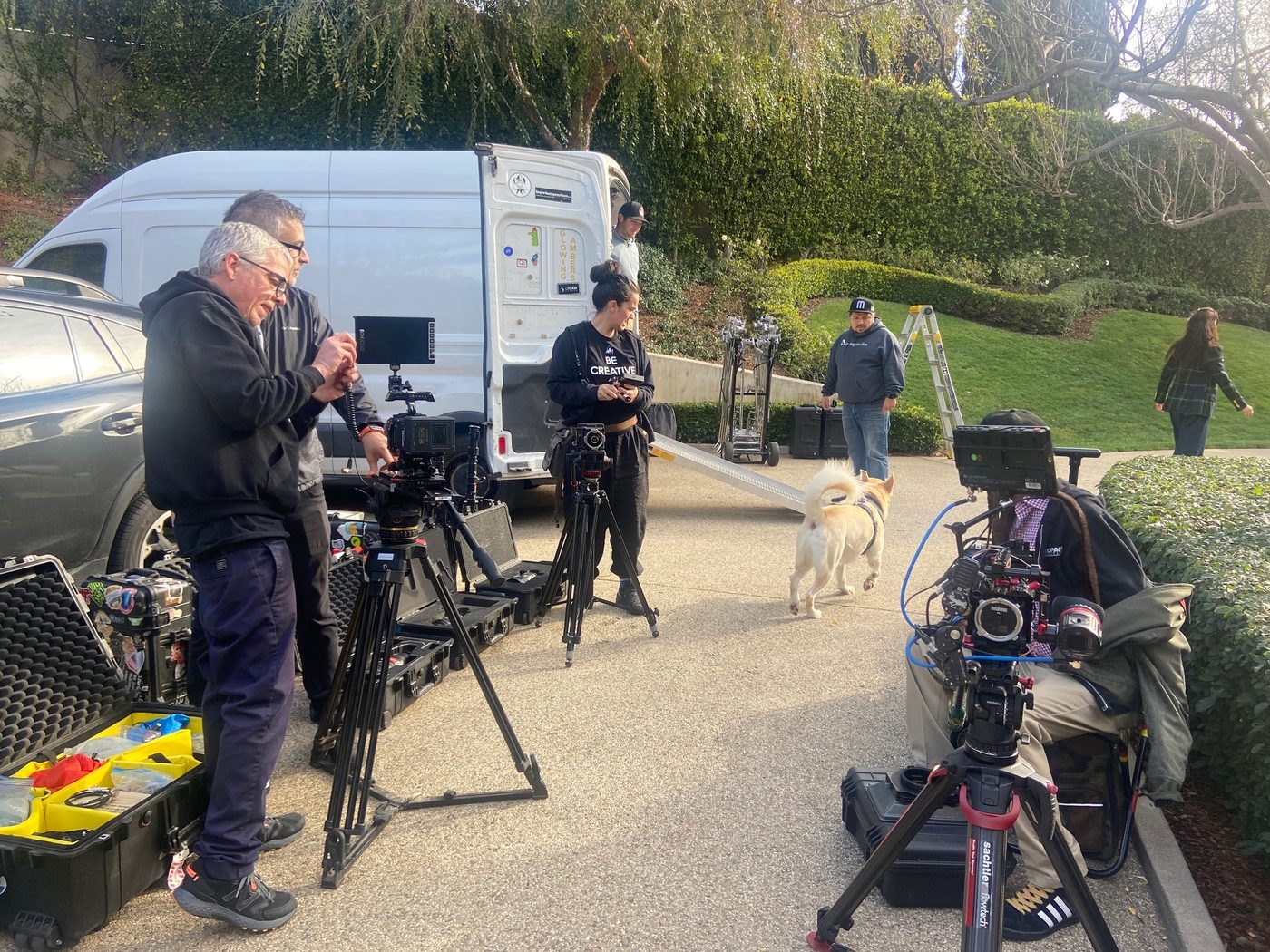 Trail Nine Media crew on location with cameras and production van